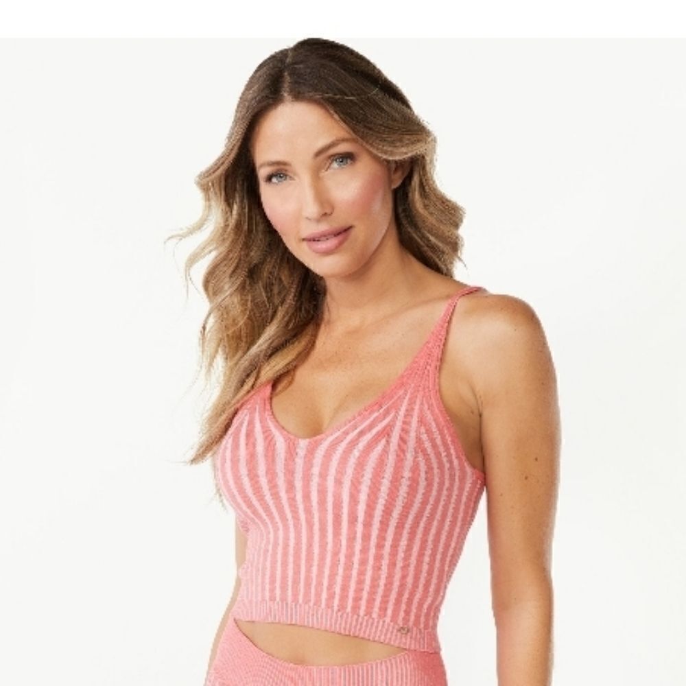 Women's Sofia Vergara Cropped Ribbed Super Comfy Tank Top Lounge Shirt Size L